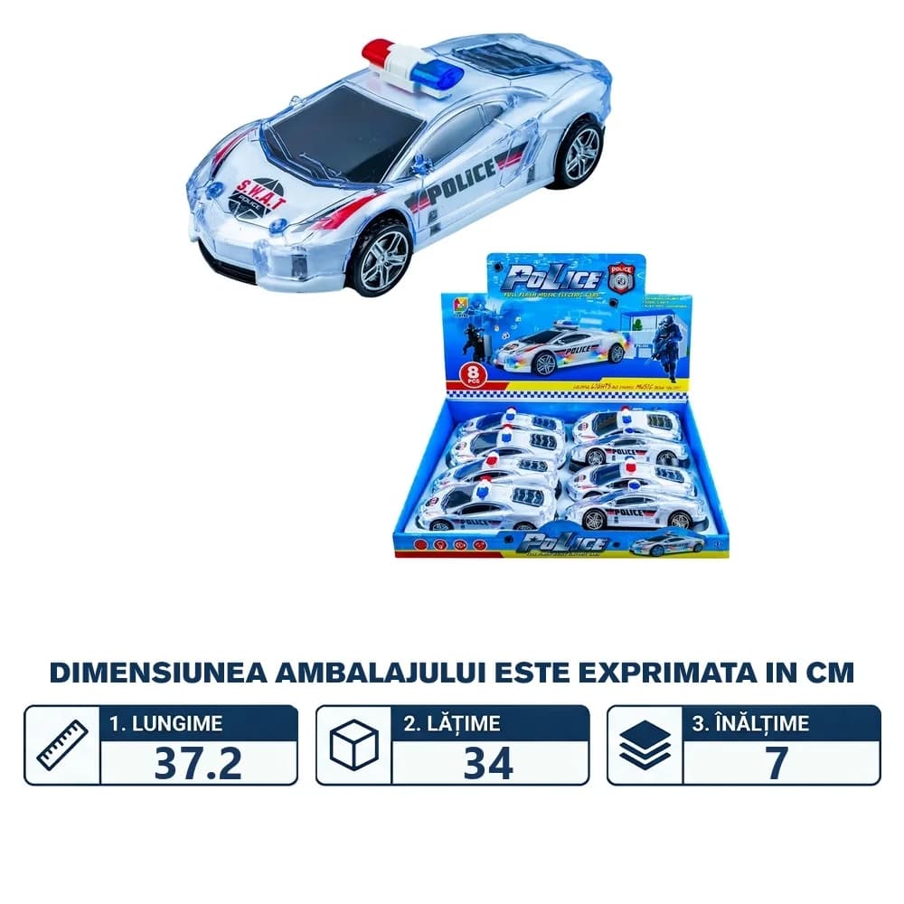 Masinute Politie, cu baterii, 16.6x7.2x5.8 cm, 8 buc/set — miniatură