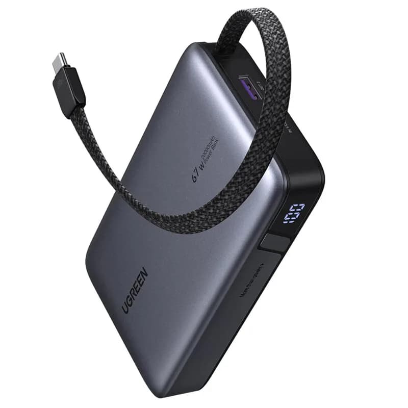 POWER BANK Ugreen "PB550", 20000mAh, 67W PD3.0, 1 x USB, 1 x USB Type-C, 1 x USB Type-C integrat, display, gri, "55996B"