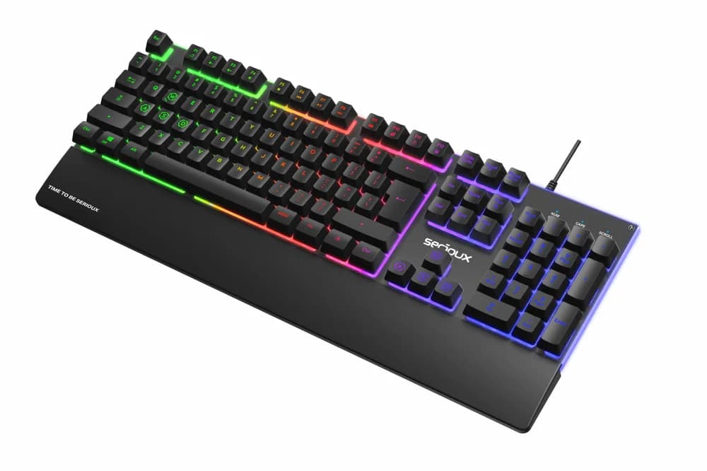 Tastatura gaming cu fir iluminata Serioux Nexor, interfata USB, numar de taste: 104, material ABS, anti-ghosting: 19 taste, lungime cablu 1.5m PVC, dimensiuni (LxAxH): 435.74 × 178.54 × 33.62 mm, negru — miniatură