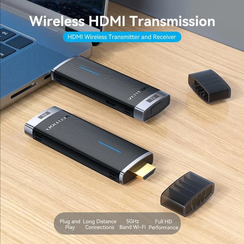 Transmitator video Vention, HDMI(T) USB-C(T), transmite semnal video la max 50m, rezolutie 1080p la 60Hz, 5GHz, include 2 x Cablu USB-C 1m si 1 x Cablu prelungitor HDM 0.2m, negru, "ADCL0" - 6922794789951 — miniatură