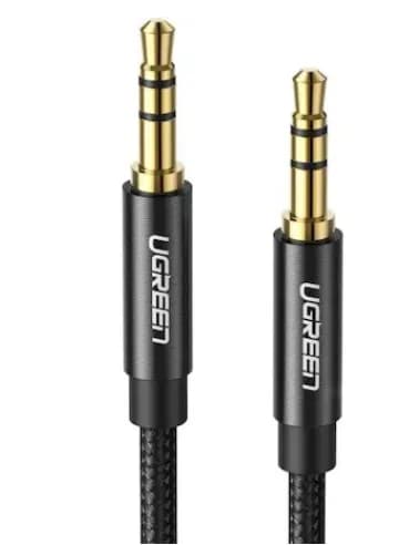 CABLU audio Ugreen, "AV112" stereo (3.5 mm jack T/T), 1m, conectori auriti, braided, negru "50361" - 6957303853618 — miniatură