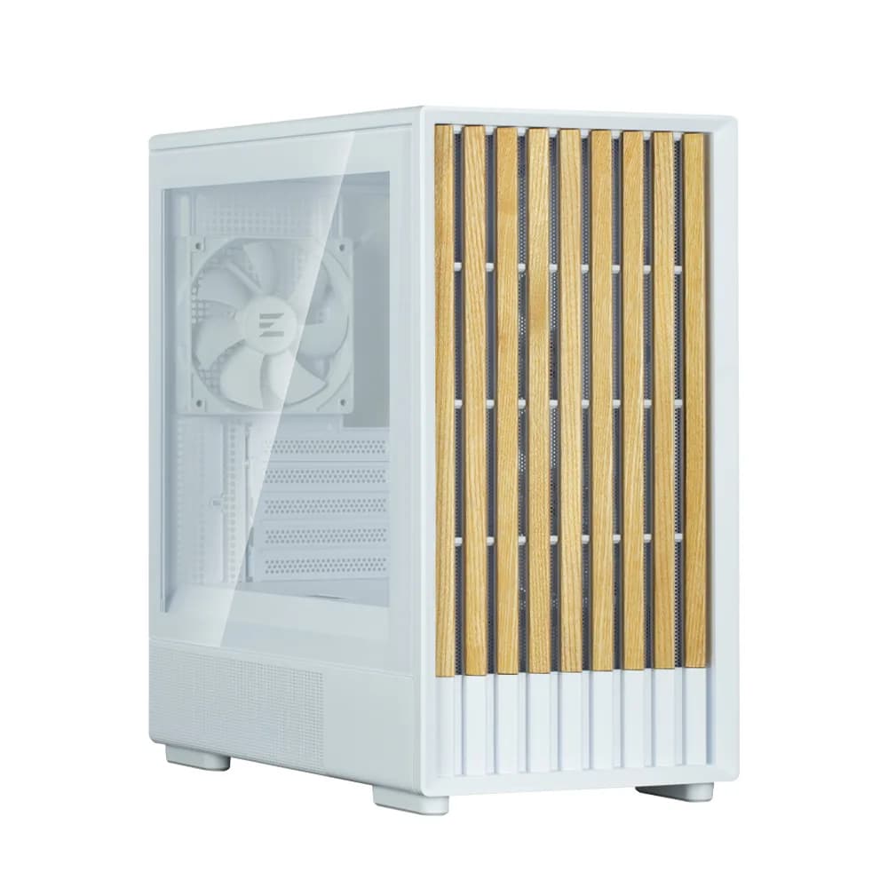 CARCASA Zalman "P10 NAMU", mini tower, gaming, fara sursa, suporta 7xfan, 3xfan inclus, PSU shroud, display 9.1inch, USB Type-C x 1, USB 3.1 gen1, audio+mic, 5 sloturi expansiune, alb, "P10 NAMU White" — miniatură