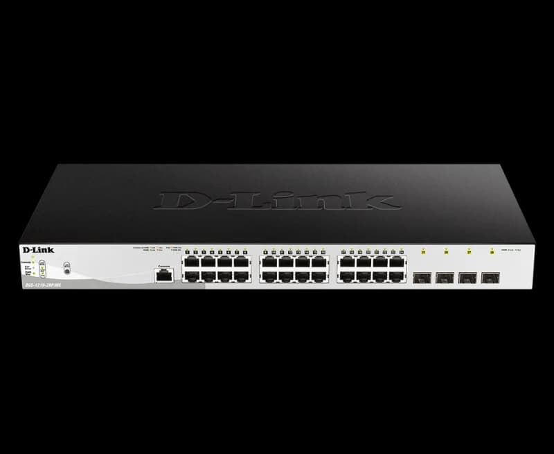 D-Link Switch DGS-1210-28P/ME, 24 porturi Gigabit PoE Base-T, 4 porturi SFP1000Mbps, Capacity 56Gbps, 19" Rackmount, WebSmart, 2*fan
