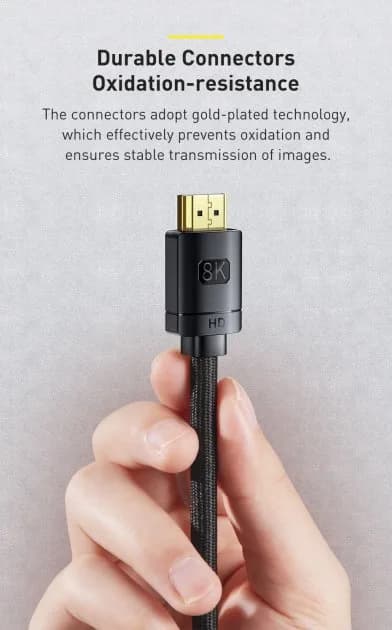 CABLU video Baseus High Definition, HDMI (T) la HDMI (T), versiunea 2.1, rezolutie maxima 8K UHD (7680 x 4320) la 60 Hz, conectori auriti, 2m, negru "CAKGQ-K01" - 6953156204164 — miniatură