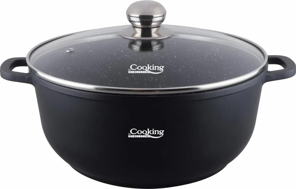 SEMIOALA ALUMINIU TURNAT +CAPAC, 32 CM X 14.5 CM, 10 L, DARK LINE, COOKING BY HEINNER — miniatură