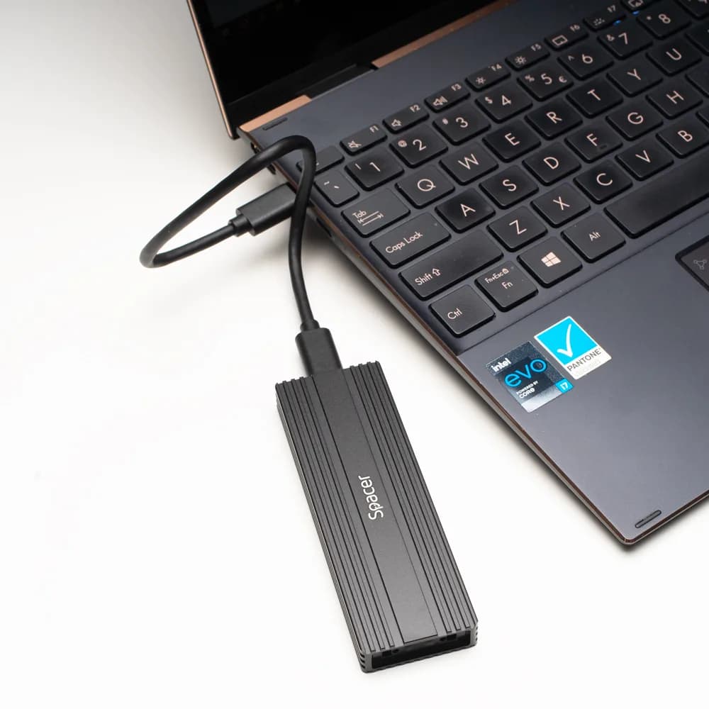 RACK extern SPACER, pt. SSD M.2 PCIe NVME, interfata PC USB 3.1 Type C, Striat, aluminiu, negru, "SPRK-M2TYPEC-05" — miniatură