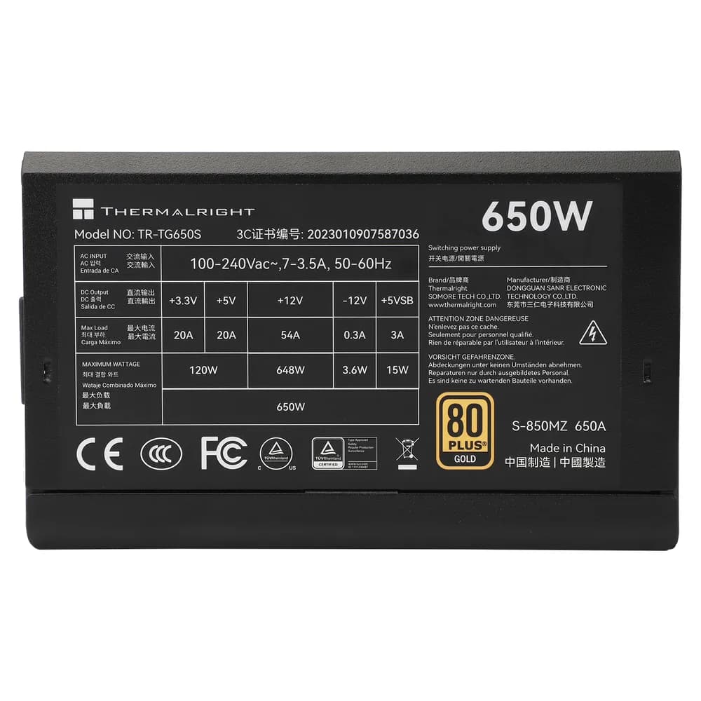 SURSA Thermalright "TR-TG650S", 650W, certificare 80 Plus Gold, non-modular, LLC, DC to DC, fan 120mm, negru, "TR-TG650S" — miniatură