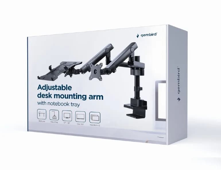 SUPORT de birou Gembird, pt 2 TV/monitor plat, pt notebook, diag. max 17-32 inch, full-motion, max 8 kg, "MA-DA3-02" — miniatură