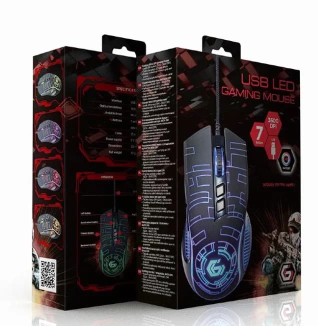 MOUSE GEMBIRD, gaming, cu fir, USB, optic, 3600 dpi, butoane/scroll 7/1, iluminare, cablu 1.5m, negru, "MUSG-RGB-01" — miniatură