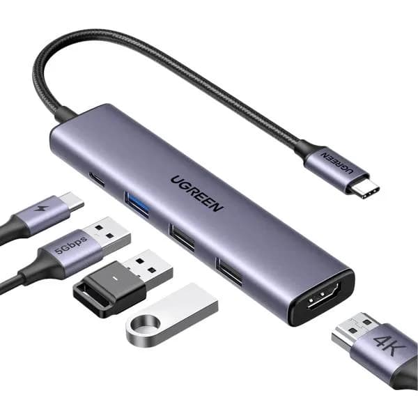 DOCKING Station Ugreen, "CM478" conectare PC USB Type-C, USB 3.0 x 1|USB 2.0 x 2|HDMI x 1/4K/30Hz|USB Type C x 1 PD 100W, aluminiu, gri "15495" -6941876214952