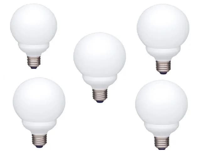 SET 5 becuri fluorescent Panasonic, soclu E27, putere 13W, forma sferic, lumina alb calda, alimentare 220 - 240 V, "EFG13E282V-5"