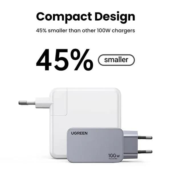 INCARCATOR retea Ugreen, Nexode "X757" Quick Charge 100W GaN, 1 x USB, 2 x USB Tpe-C, include cablu USB Type-C la USB Type-C 240W 1.5 m, gri "25874" - 6941876228744 — miniatură