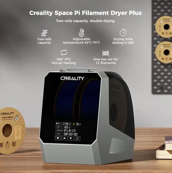 CREALITY 3D SPACE PI PLUS FILAMENT DRYER, Dimensiuni: 343X226X300MM, Greutate: 1.9kg, Culoare: Space Grey, putere: 160W, Perioada incalzire:0-48h, temperatura: 45-70 grade Celsius, Compatibilitate filament: 1.75mm, 2.85mm, PLA, TPU, PP, ABS, ASA, PETG, PC, PA, PET, PLA-CF, PETG-CF, PA-CF — miniatură
