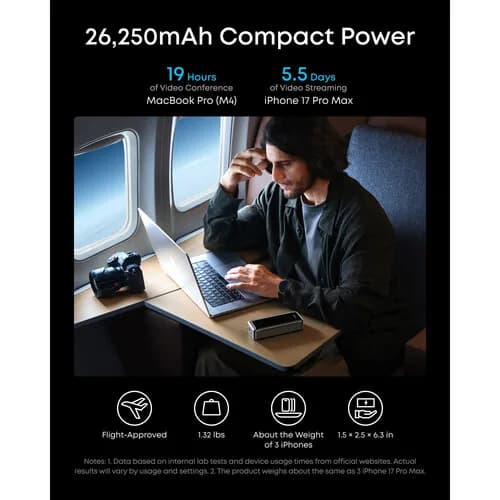POWER BANK Anker "Prime" 26.250 mAh, 300W PowerIQ 4.0, 2 x USB-C, 1 x USB-A, afisaj LED, conectare Bluetooth, control prin app, 600, gri, "A110AH11" - 194644239299 — miniatură