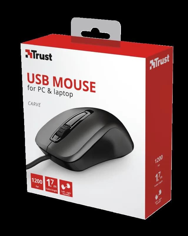 Mouse Trust Carve, 1200 dpi, Negru — miniatură