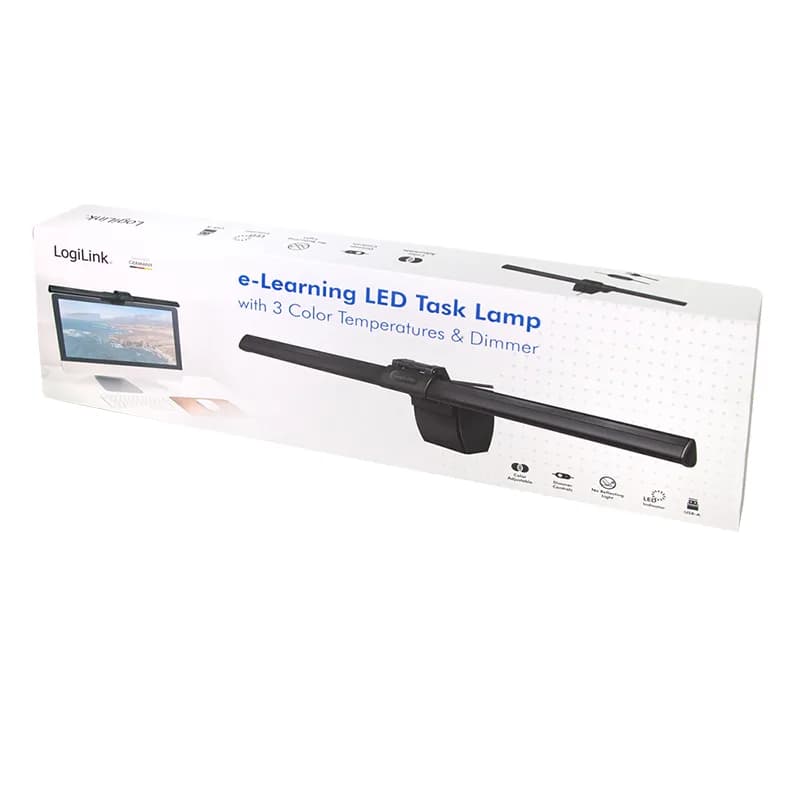 LAMPA LED Logilink, pt. birou, tip bar - se monteaza pe monitor, 3 temp. culoare, inclinare 120 grade, 5V/1A, alimentare USB-A, cablu 2.1m, negru, "UA0372" (include TV 0.18lei) — miniatură