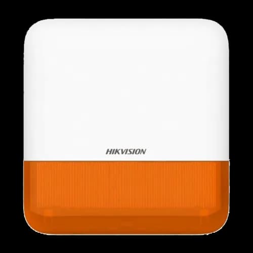 Sirene de exterior wireless AXPRO Hikvision DS-PS1-E-WE(Orange Indicator), frecventa de operare: 868 MHz, comunicare bidirectionala Tri-X wireless protocol, distanta de comunica RF: 1600metri, criptare: AES-128, 2 x tamper, Strobe light BLUE, nivel sonor: 110 dB, 3 tipuri de sonerii de alarma