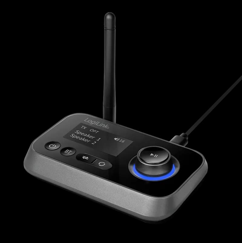 RECEIVER; Transmitter audio Logilink, conect Jack 3.5mm &amp; S/PDIF in/out, dist max.10 m, BT v5.0, suporta dual stream in TX mode,LCD 1.8", ant.,incarcare USB-C,bk "BT0062"