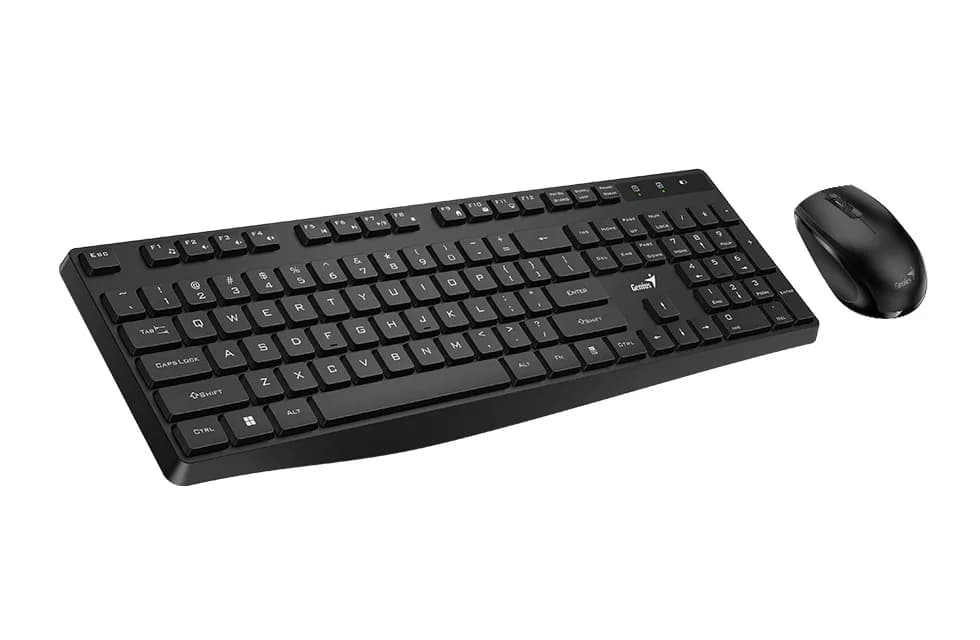 KIT wireless GENIUS, tastatura wireless 104 taste (slim) + mouse wireless 1200dpi, 3 butoane, 11 taste functii multimedia, black, "KM-8206S", SmartGenius app "31340017400" — miniatură