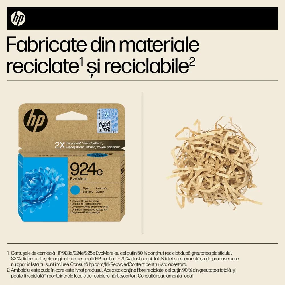 Cartus Cerneala Original HP Cyan, nr.924E, pentru OJ Pro 8122e|8132e, 0.8K, incl.TV 1.2 RON, "4K0U7NE" — miniatură
