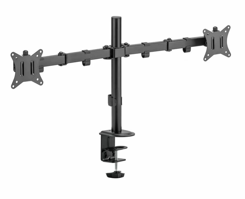 Suport 2 monitoare SeriouxMM66-C024, brat articulat monitor, compatibilitate dimensiune ecran 17"-32", greutate maximă suportata: (per ecran): 9kg, VESA: 75x75, 100x100, inclinare: +45°~-45°, pivotare: +90°~-90°, rotația ecranului: + 180°~-180°, instalare: clemă, grommet — miniatură