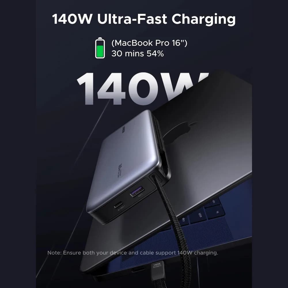 POWER BANK Ugreen "PB552", 25000mAh, 165W PD3.0, 1 x USB, 1 x USB Type-C, 1 x USB Type-C integrat, display, gri, "55995B" — miniatură