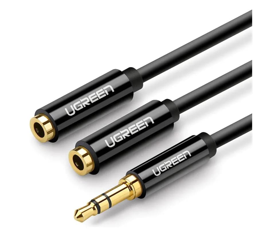 CABLU audio Ugreen, "AV134" stereo 3.5 mm jack (T) la 2 x 3.5 mm jack (M), 0.25 m, conectori auriti, negru "20816" - 6957303828166