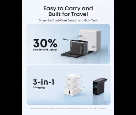 Alimentator retea Anker, 100W, fast charge, display interactiv, 2 x USB-C, 1 x USB-A, gri, "B121BGZ1" - 0194644291747 — miniatură