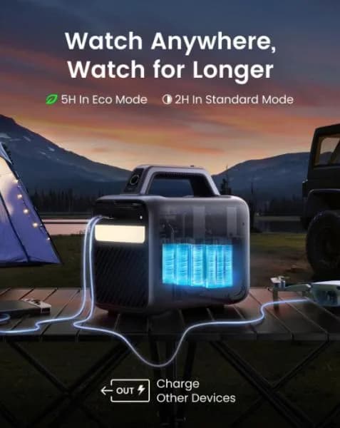 Proiector smart portabil Anker, Mars 3, DLP, 1000 ANSI, auto-focus, Android 11, difuzor 40W, 1920x1080, ecran max 200 inch, IPX3, Wi-Fi, BTH, HDMI, USB-C, USB-A, AUX, gri, "D2333211" - 0194644135683 — miniatură