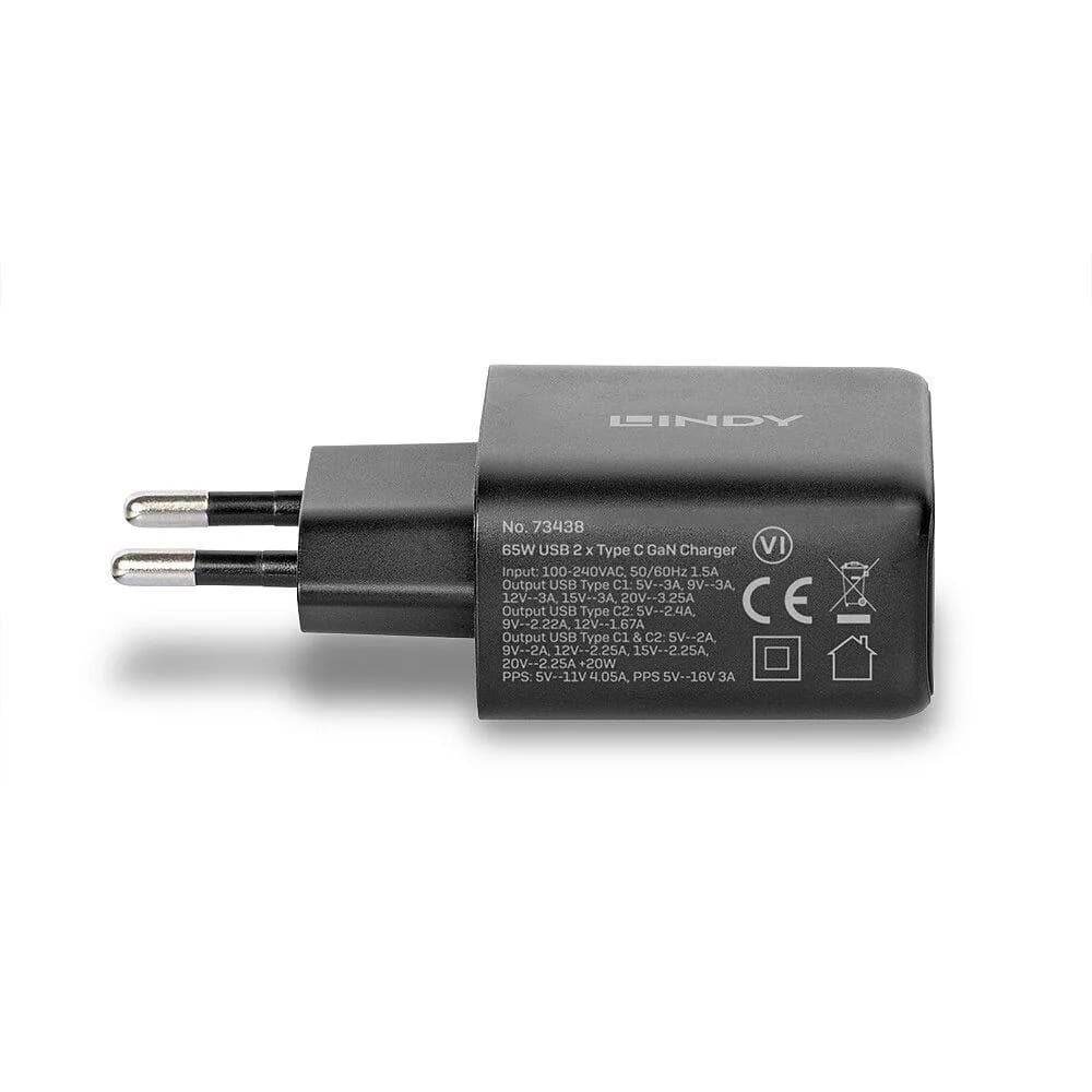 Incarcator Lindy 2x USB Type-C GaN 65W — miniatură