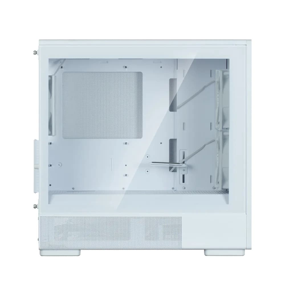 CARCASA Zalman "P10 NAMU", mini tower, gaming, fara sursa, suporta 7xfan, 3xfan inclus, PSU shroud, display 9.1inch, USB Type-C x 1, USB 3.1 gen1, audio+mic, 5 sloturi expansiune, alb, "P10 NAMU White" — miniatură