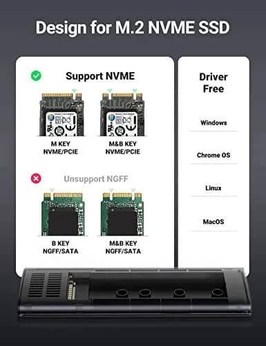 RACK extern Ugreen, "CM400" pt SSD M.2 NVMe/PCIE compatibile cu form factor 2280, 2260, 2242 si 2230, cablu 50 cm USB-C la USB-C, 10Gbps, aluminiu, gri "10902" - 6957303819027 — miniatură