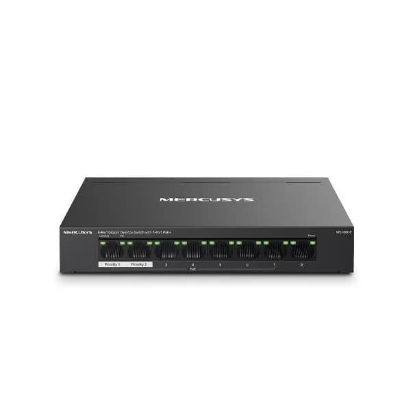 Switch Mercusys Desktop 8 porturi Gigabit, MS108GP, 7 porturi POE (1-7), buget POE: 65 W, Standarde si protocoale: IEEE 802.3x Flow Control, Dimensiuni: 171*98*27 mm.