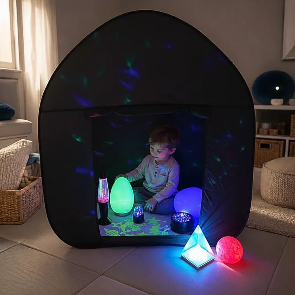Cort Senzorial Pop-Up Negru pentru Construit Bârlog cu Husă 105cm