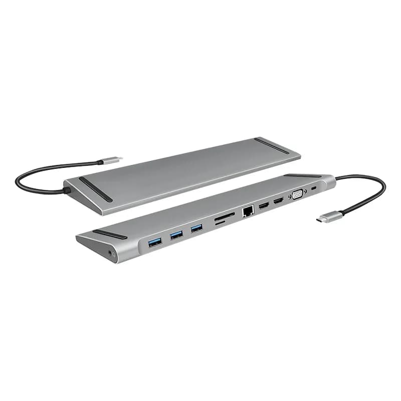 DOCKING Station LOGILINK universal, conectare PC USB TYPE-C 3.2, USB 3.0 x 3, porturi video VGA x 1, HDMI x 2, RJ-45, card reader, PD 3.0 pana la 100W, argintiu, "UA0373" — miniatură
