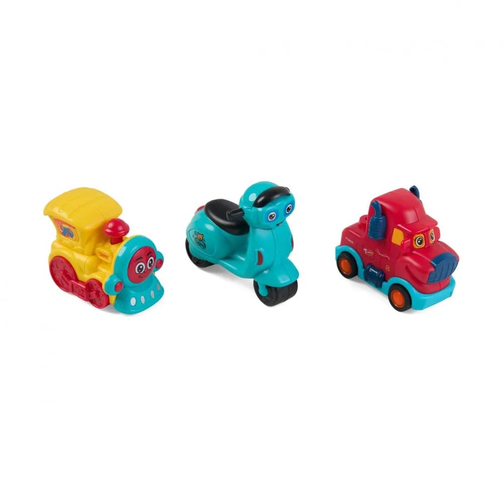 SET 3 VEHICULE ACTIONATE PRIN INERTIE, DIVERSE MODELE SI CULORI, MOMKI — miniatură