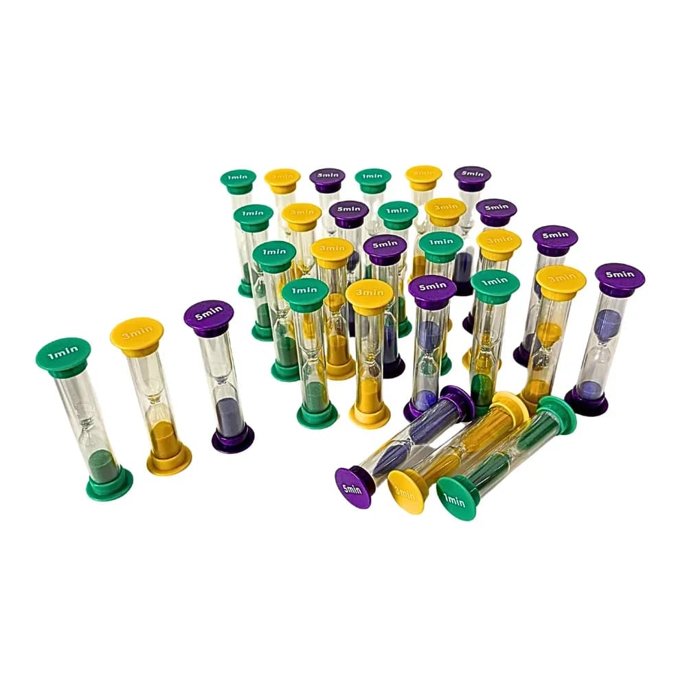 Set de 30 de mini-clepsidre – pachet pentru clasă (10×1 min., 10×3 min., 10×5 min.)
