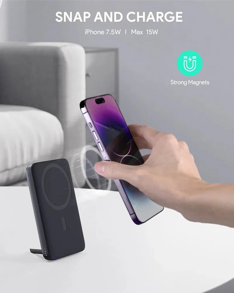 POWER BANK Aukey "PB-MS01" 6700 mAh, 20W magnetic, wireless, 1 x USB-C, 172g, negru, "US002-LLTSN1043192" - 689323786091 — miniatură