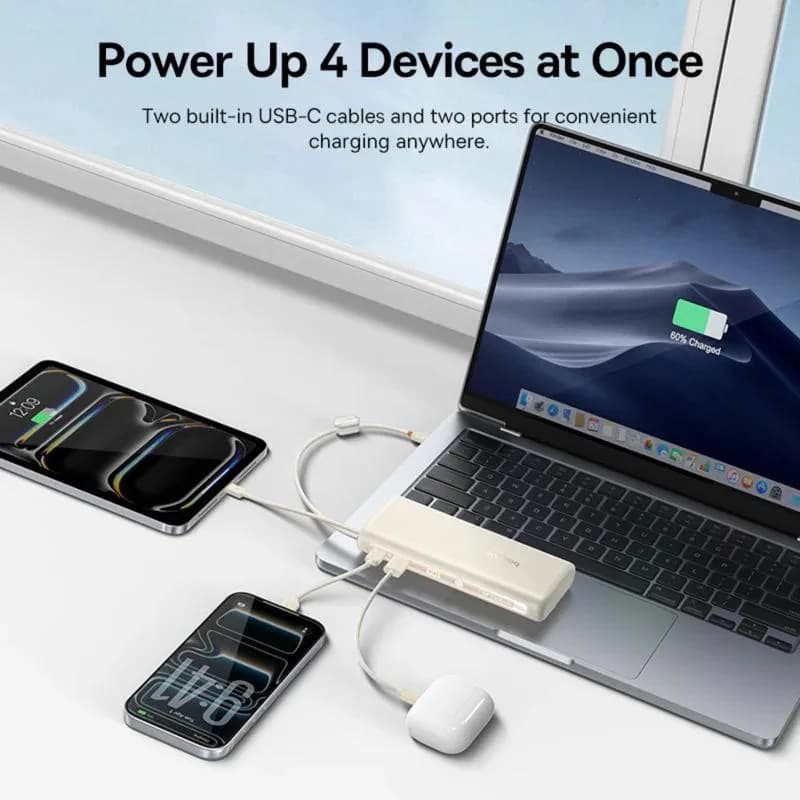 POWER BANK Baseus EnerFill FC41, display, cablu integrat retractabil 2 x USB Type-C, capacitate 20000mAh 100W, alb "E0028N04" - 6942521201815 — miniatură