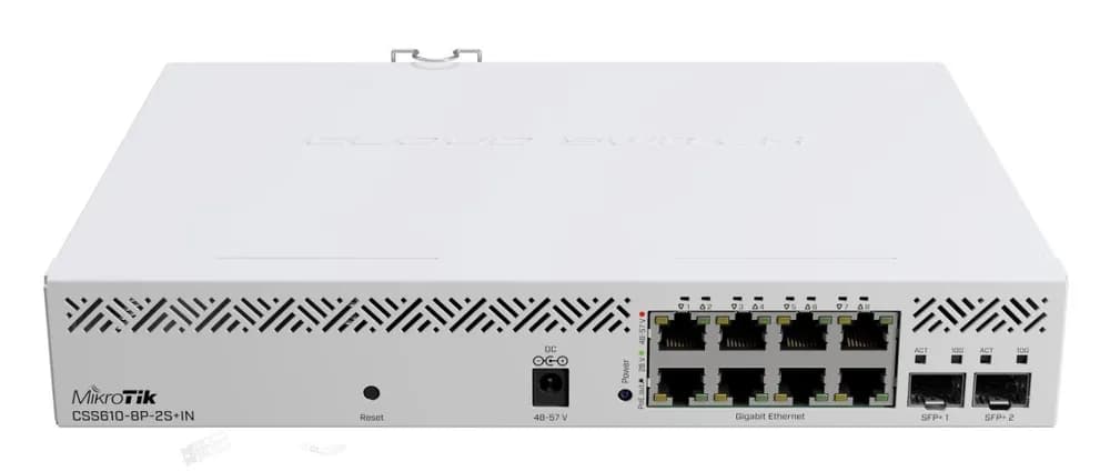 MIKROTIK, CSS610-8P-2S+IN, 8P, 2 SFP+ Port, Indoor Switch, SwitchOS Lite, 64 KB Flash, interfata: 8 x 10/100/1000 POE, 2 x SFP+ ports, Dimensiuni: 272x208x44mm. — miniatură
