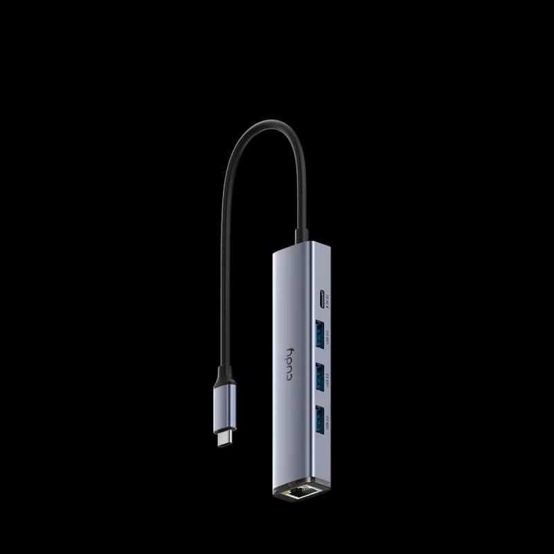 Hub USB CUDY UH605, USB-C, 5 porturi, RJ-45, Argintiu