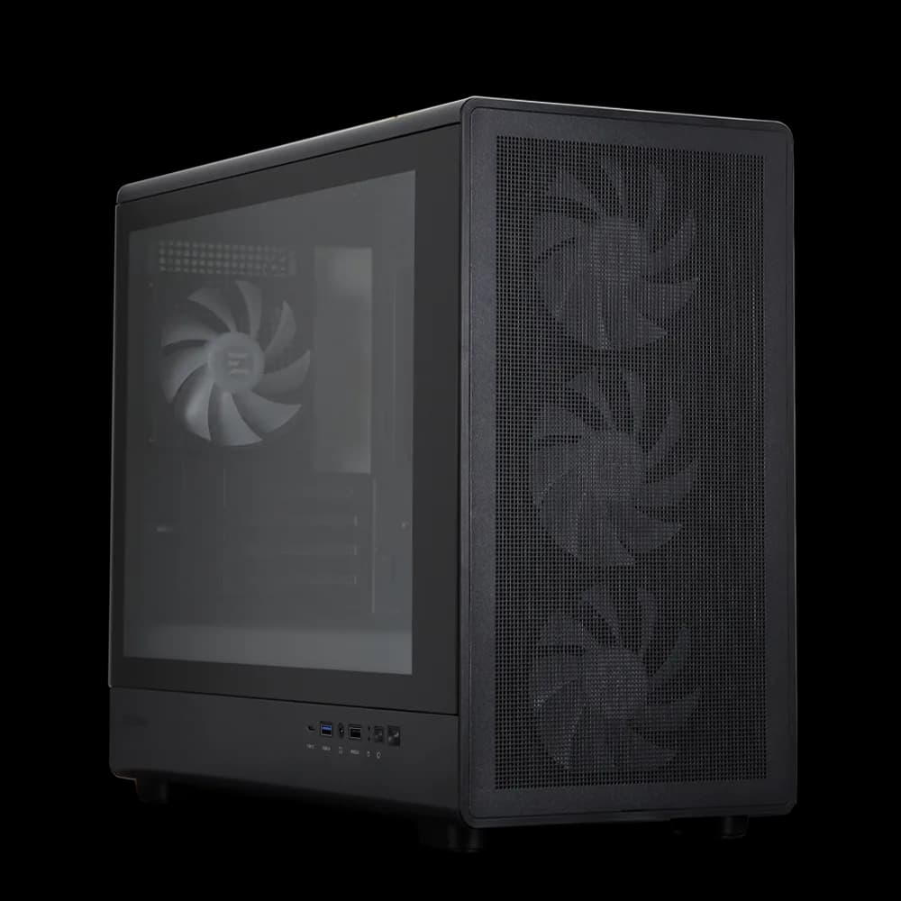 CARCASA Zalman "M5", mini tower, gaming, fara sursa, suporta 12xfan, 4xfan inclus, PSU shroud, afisaj electronic, USB Type-C x 1, USBx2, audio+mic, 4 sloturi expansiune, negru, "M5 Black" — miniatură