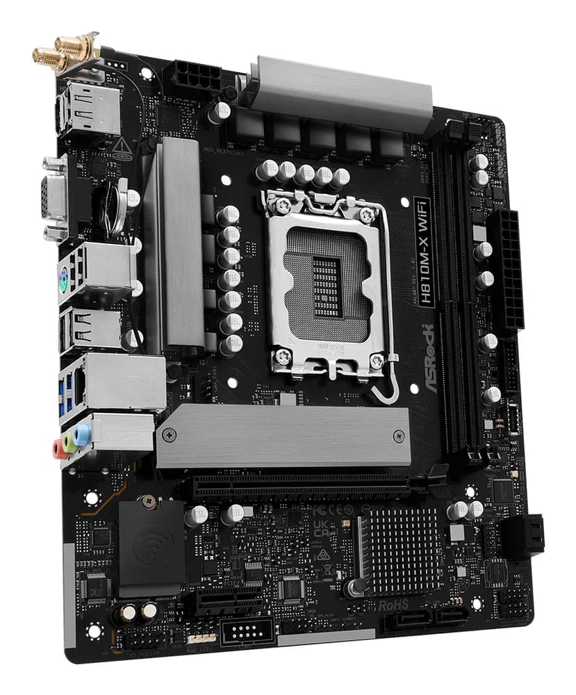 Placa de baza AsRock "H810M-X WIFI", skt. LGA 1851, chipset Intel H810, mATX, 2 x DDR5 max. 128 GB, USB 3.2 gen1 A, Type-C, 2.5 GHz Lan, 4 x SATA, 2 x M.2, PCIe 4.0, HDMI, VGA, DisplayPort, "H810M-X WIFI" — miniatură