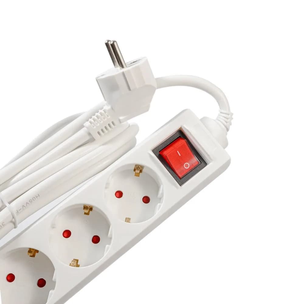PRELUNGITOR SPACER, Schuko x 5, conectare prin Schuko (T), cablu 3 m, 16 A, max. 3500W, protectie supratensiune, protectie copii, alb — miniatură