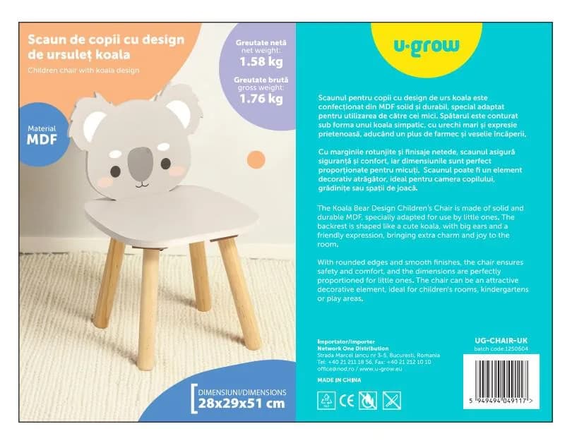 Scaun copii, MDF,design ursulet koala, U-Grow — miniatură