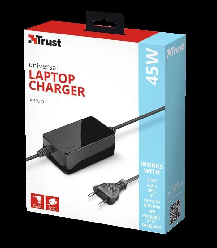 Incarcator laptop Trust Primo, universal, 45W-19V, negru — miniatură