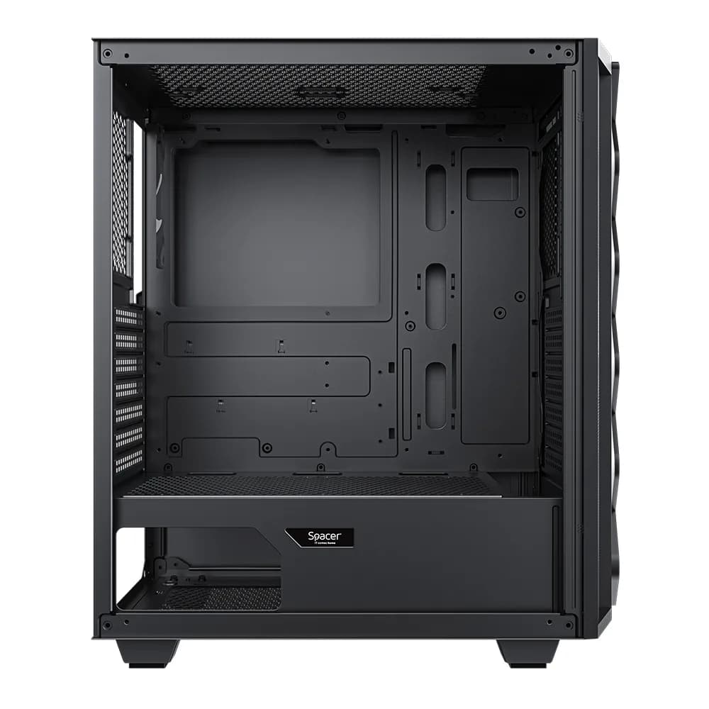 CARCASA SPACER - gaming, Middle Tower, ATX, "QUARTZ", fara sursa, sticla securizata, USB 2.0 x 1, USB 3.0 x 1, HD audio, PSU shroud, banda ARGB, mesh x 2, black "SPCS-GC-QUARTZ" — miniatură