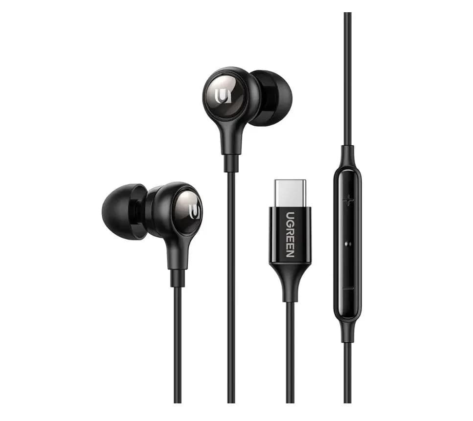 CASTI Ugreen, "EP103", intraauriculare - butoni, pt smartphone, microfon pe fir, conectare prin USB Type-C, lungime cablu 1.2m, negru, "30638" - 6957303836383