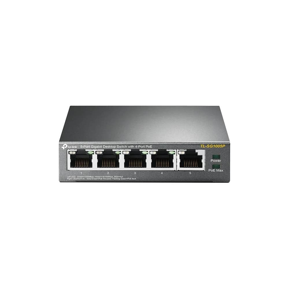 SWITCH PoE TP-LINK 5 porturi Gigabit (4 PoE+), IEEE 802.3at/af, 65W maxim total, carcasa metalica "TL-SG1005P"