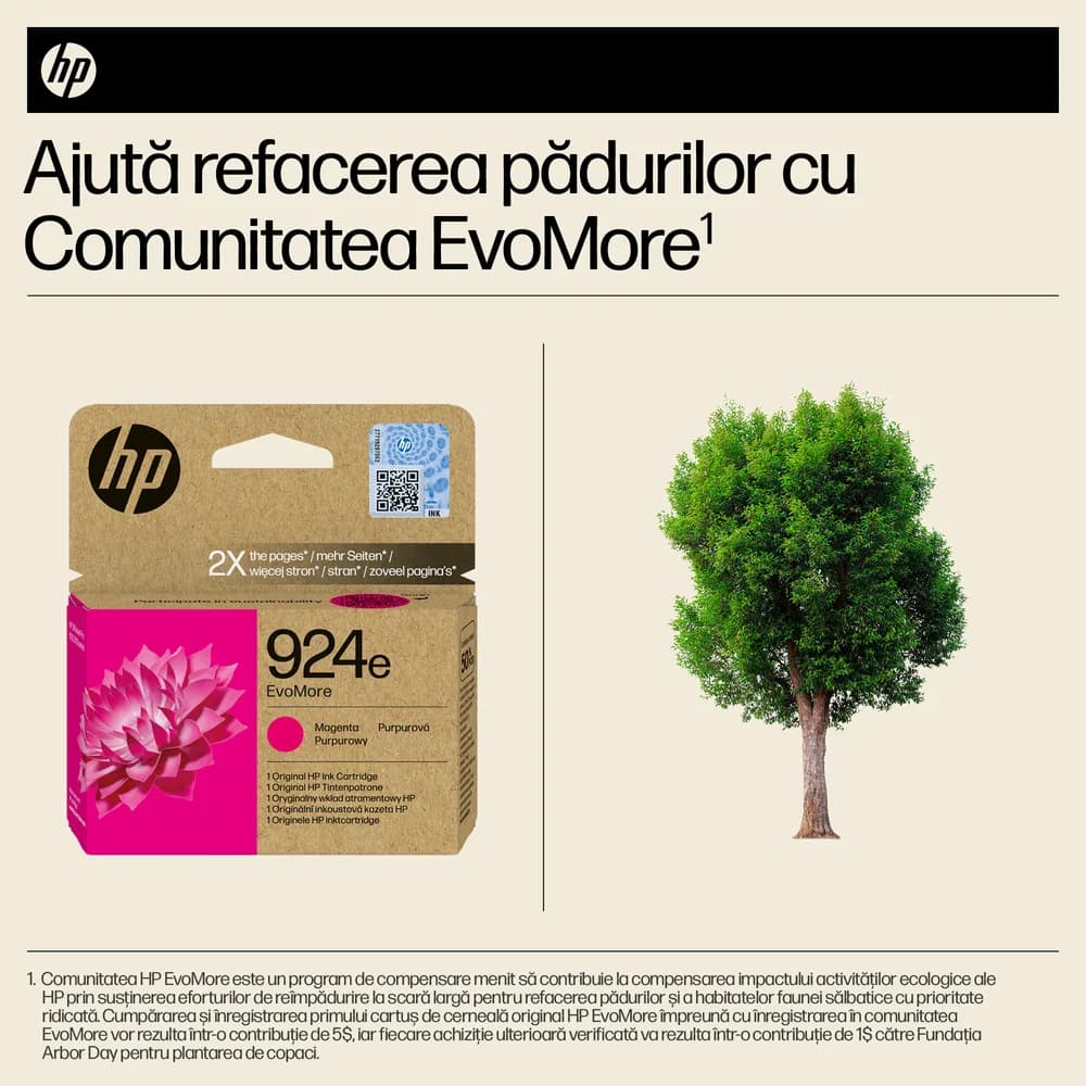 Cartus Cerneala Original HP Magenta, nr.924E, pentru OJ Pro 8122e|8132e, 0.8K, incl.TV 1.2 RON, "4K0U8NE" — miniatură
